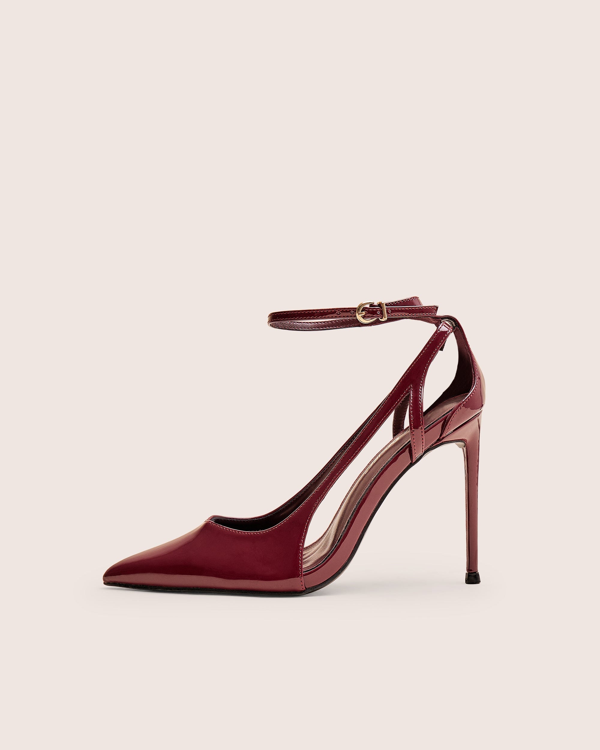 Allegedly Burgundy Patent Cut Out Detail Ankle Strap Court Shoes