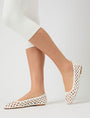 Alundra White Pu Woven Bow Detail Ballet Pump Flats