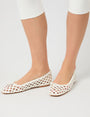 Alundra White Pu Woven Bow Detail Ballet Pump Flats