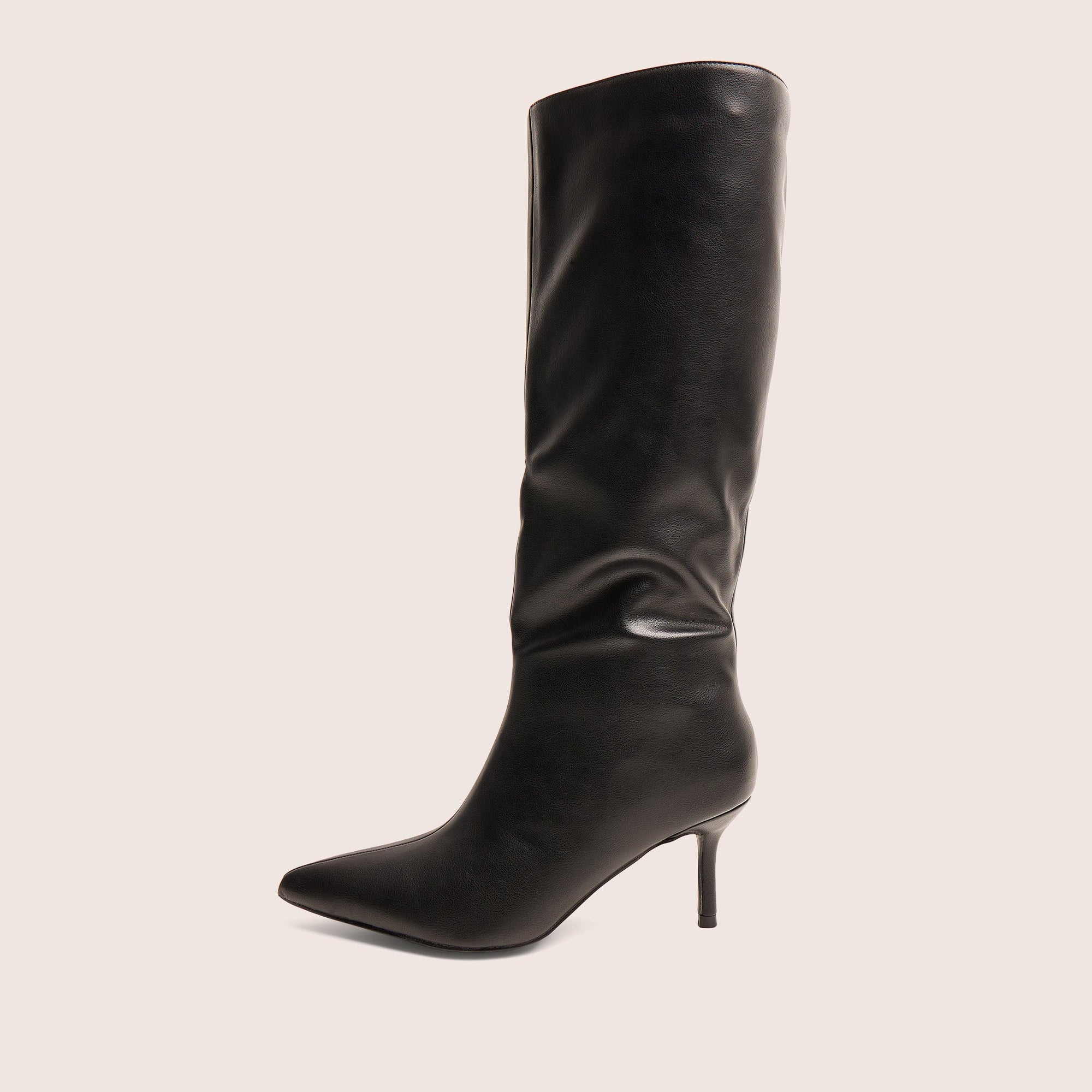 Amped Black Pointed Toe Mid Heel Knee High Boots