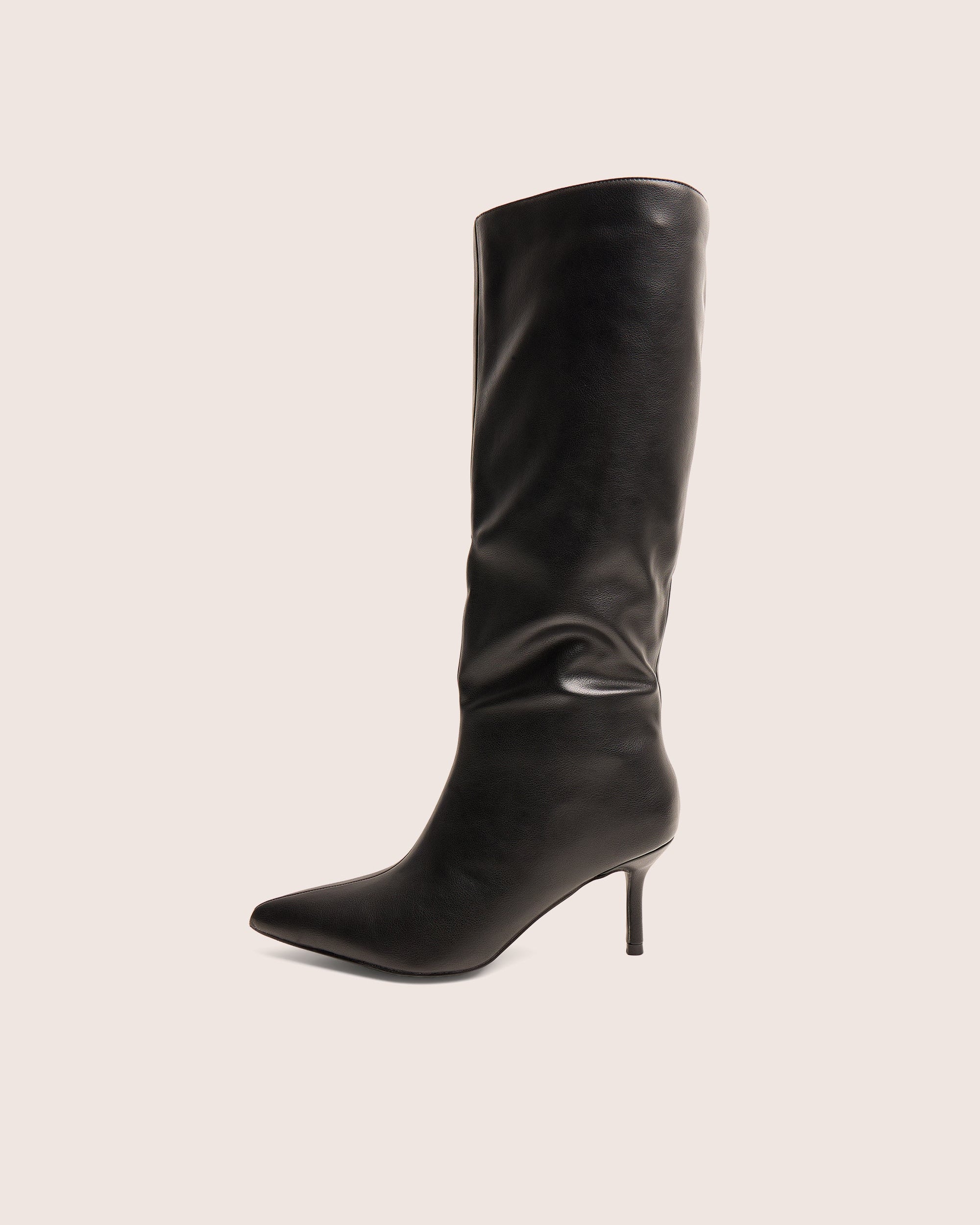 Amped Black Pointed Toe Mid Heel Knee High Boots