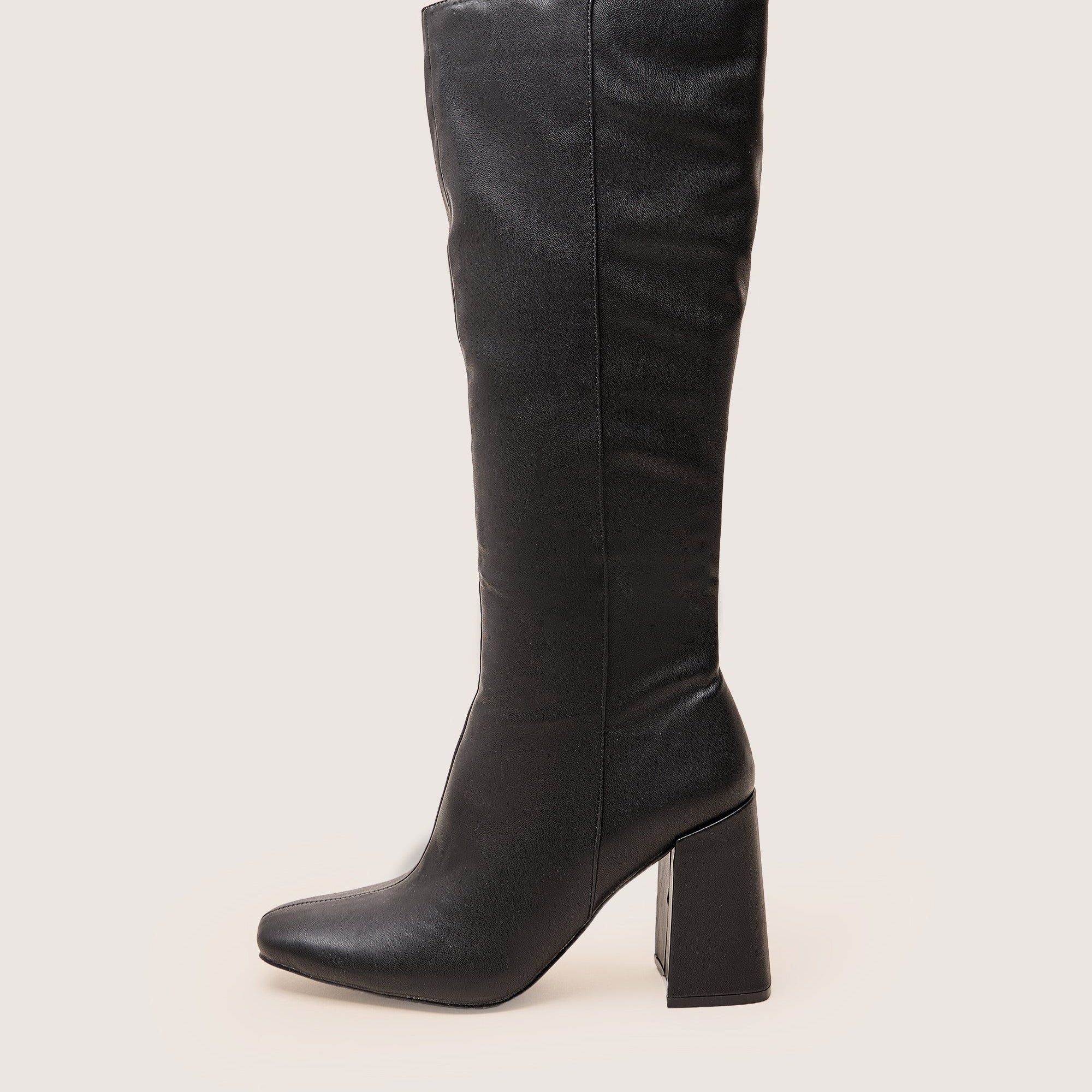 Apology Black Pu Knee High Block Heel Boots