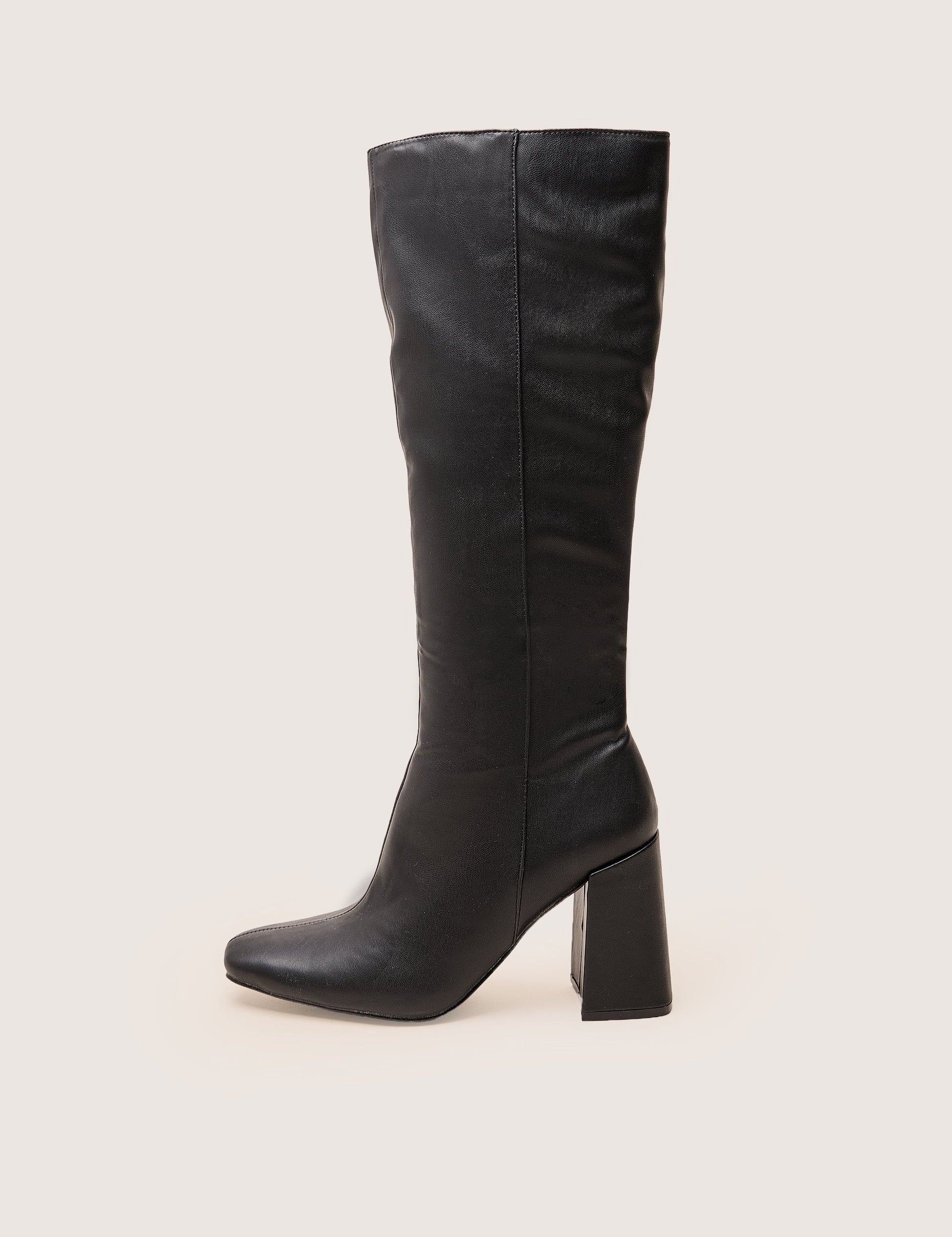 Apology Black Pu Knee High Block Heel Boots
