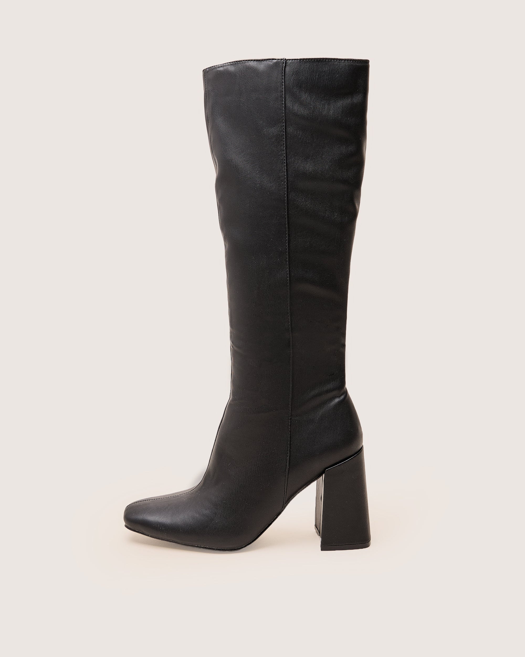 Apology Wide Fit Black Pu Knee High Block Heel Boots