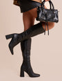 Apology Black Pu Knee High Block Heel Boots