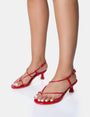 Ark Red Spaghetti Strap Toe Post Mid Heels