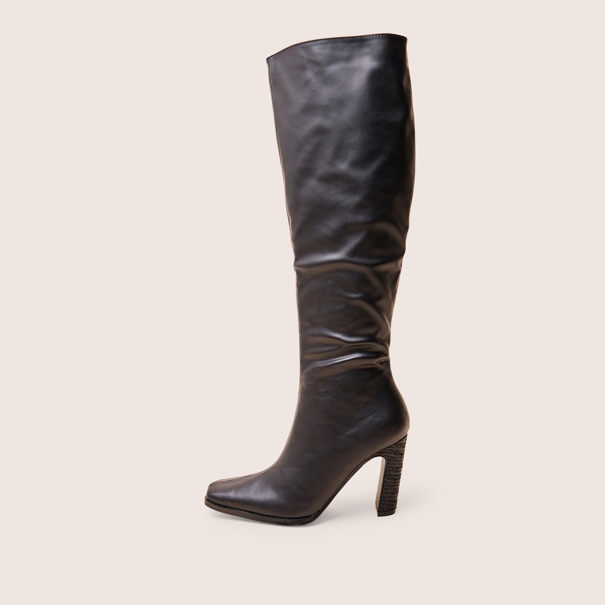 Acquilla Black Knee High Flared Heel Boots