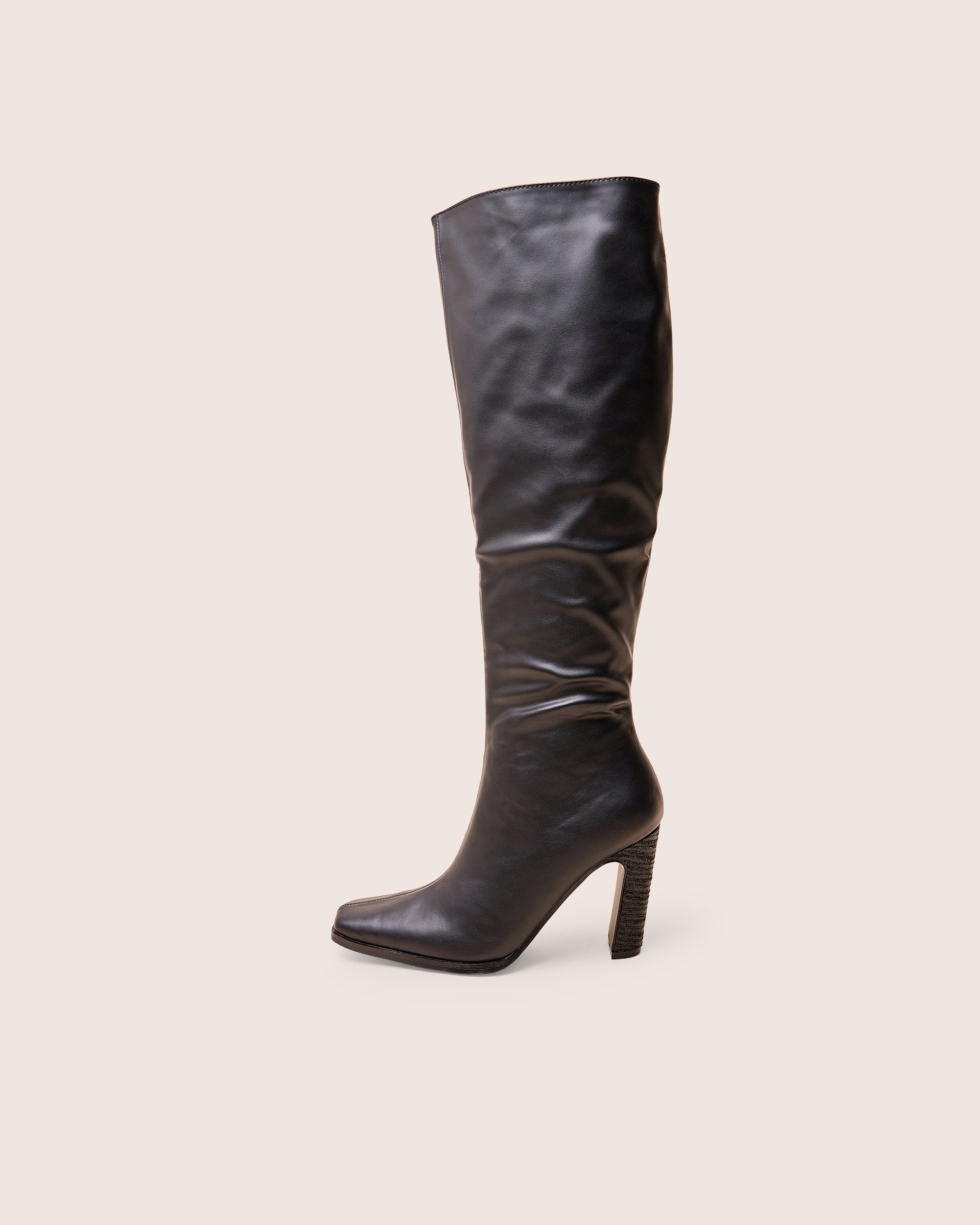 Acquilla Black Knee High Flared Heel Boots