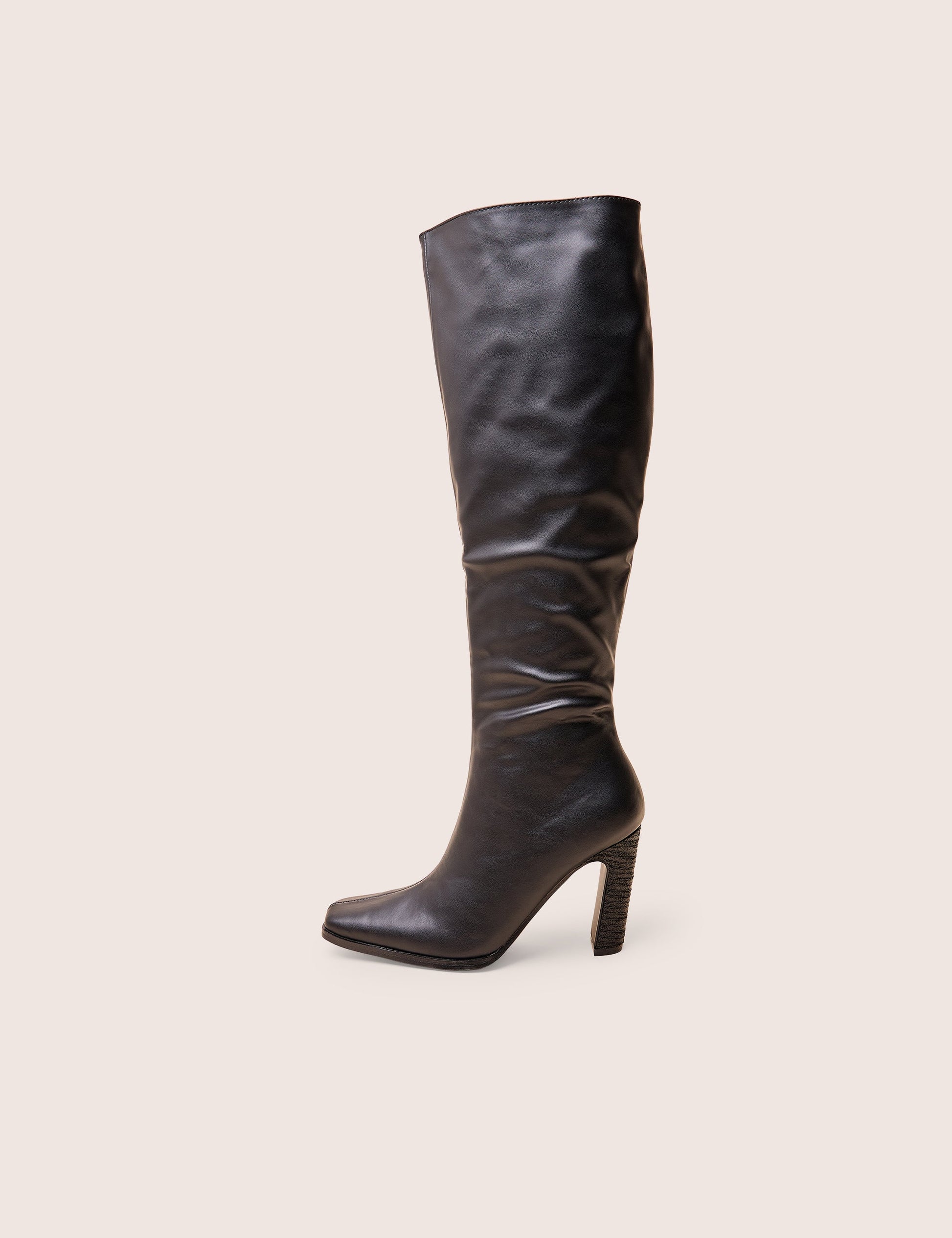 Acquilla Black Knee High Flared Heel Boots