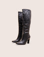 Acquilla Black Knee High Flared Heel Boots