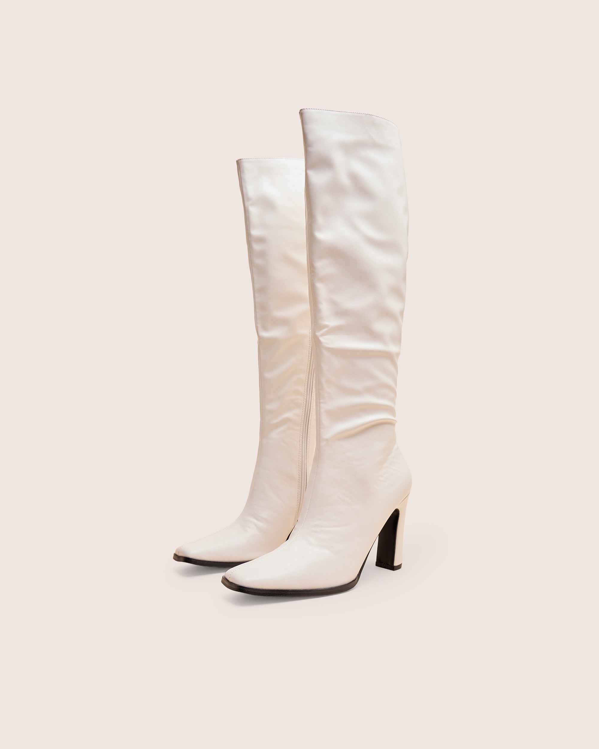 Acquilla White Knee High Flared Boots