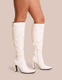 Acquilla White Knee High Flared Boots