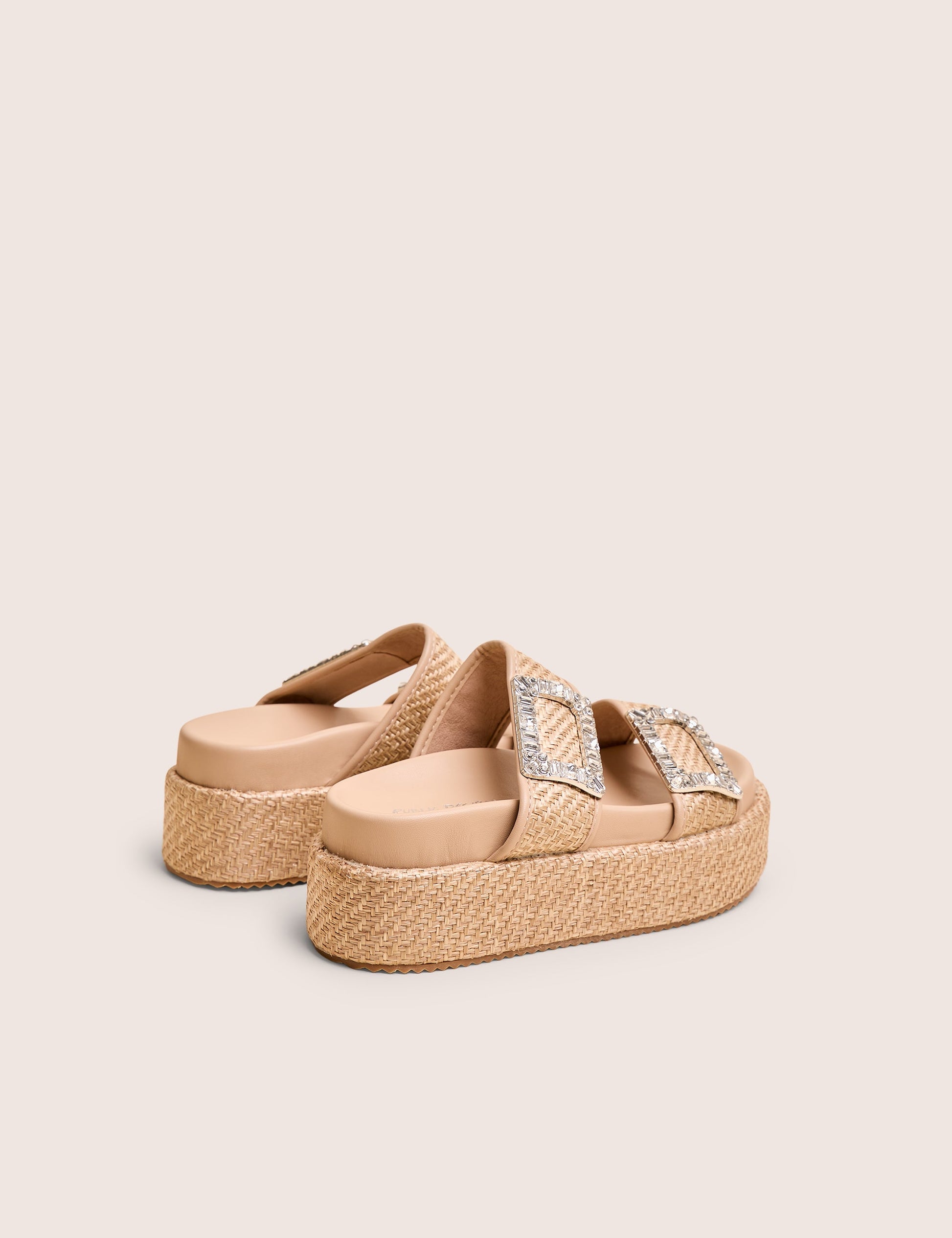 Bettie Natural Rattan Diamante Buckle Detail Flatform Slider Sandals