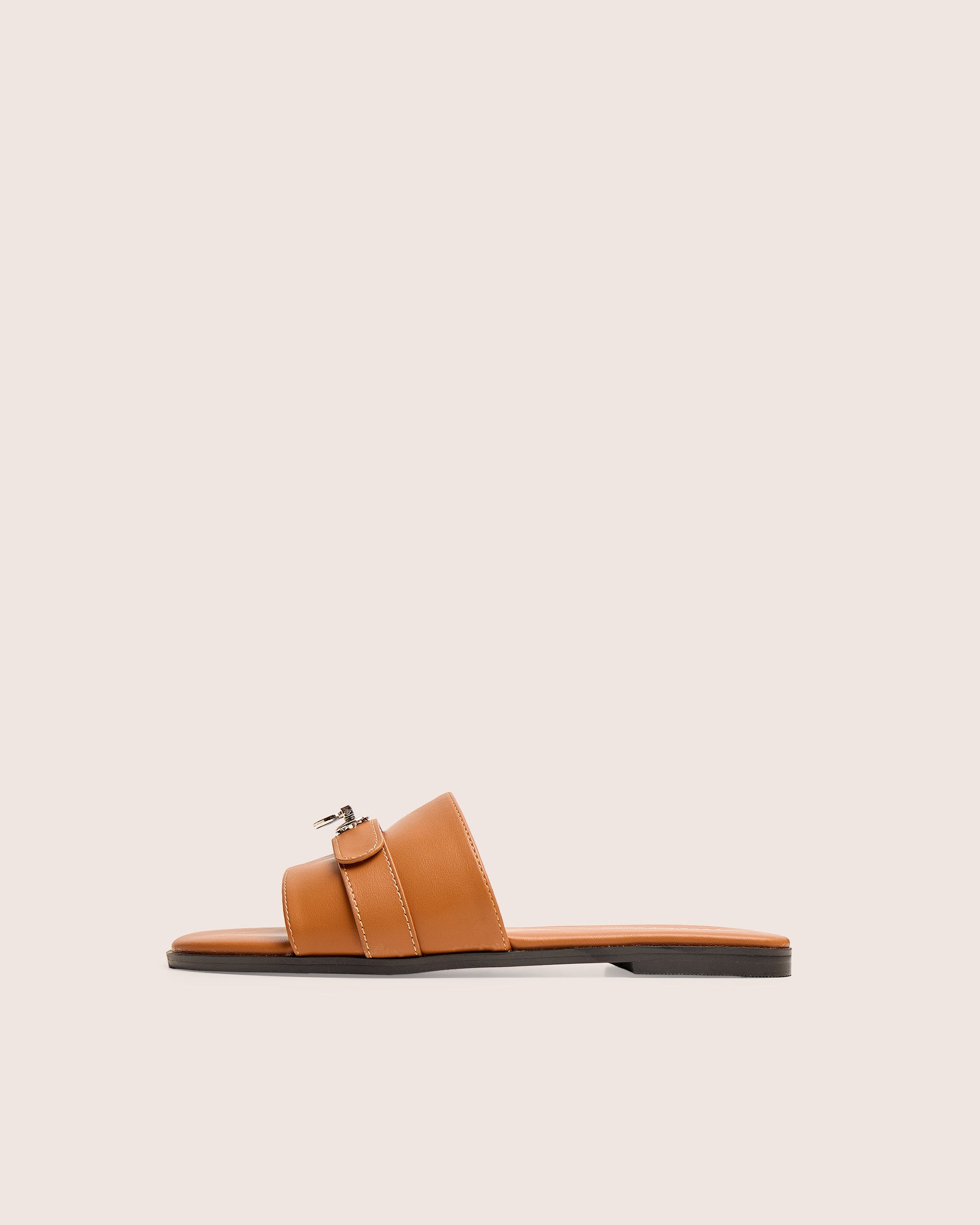 Radiance Brown Buckle Trim Flat Sandals