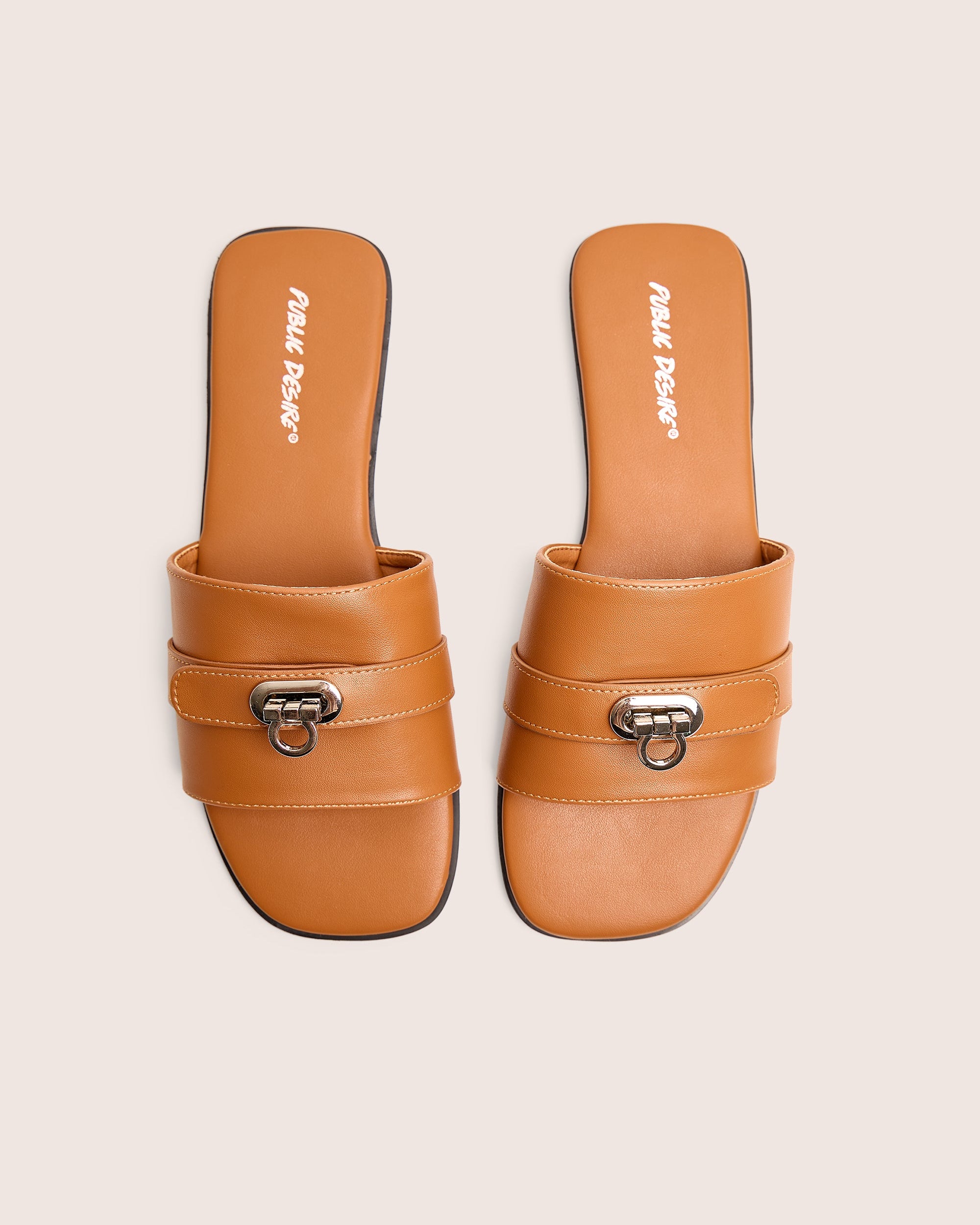 Radiance Wide Fit Brown Buckle Trim Flat Sandals