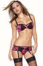 Pink and Black Ruched Bra Set