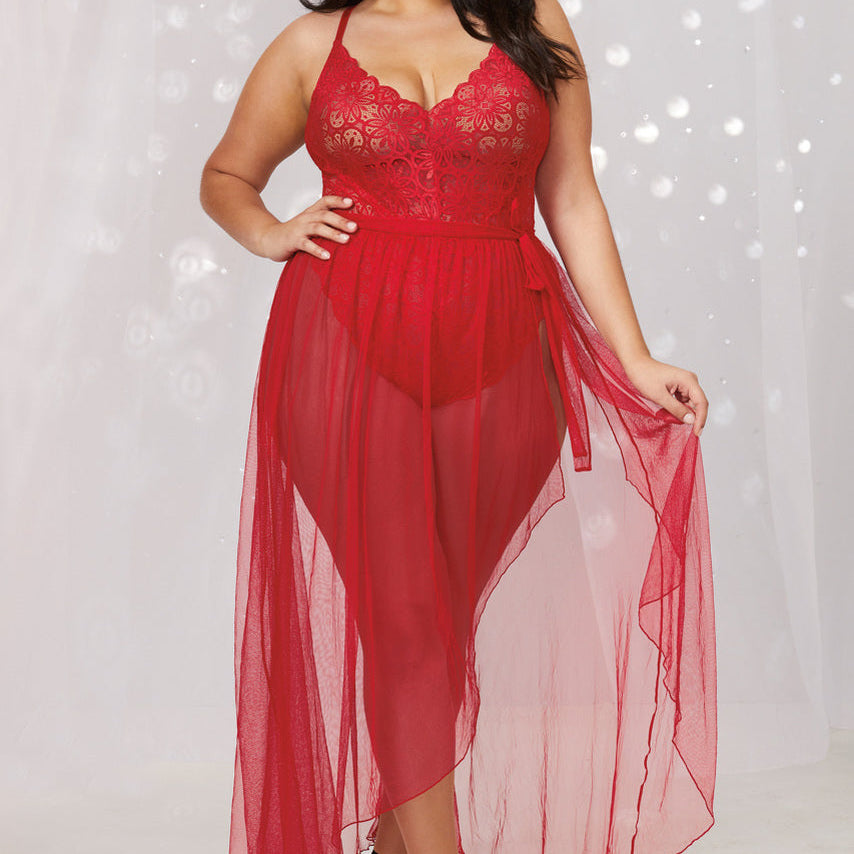 Plus Size Lace Teddy and Overskirt