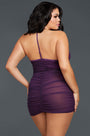 Plus Size Purple Mesh Zipper Chemise