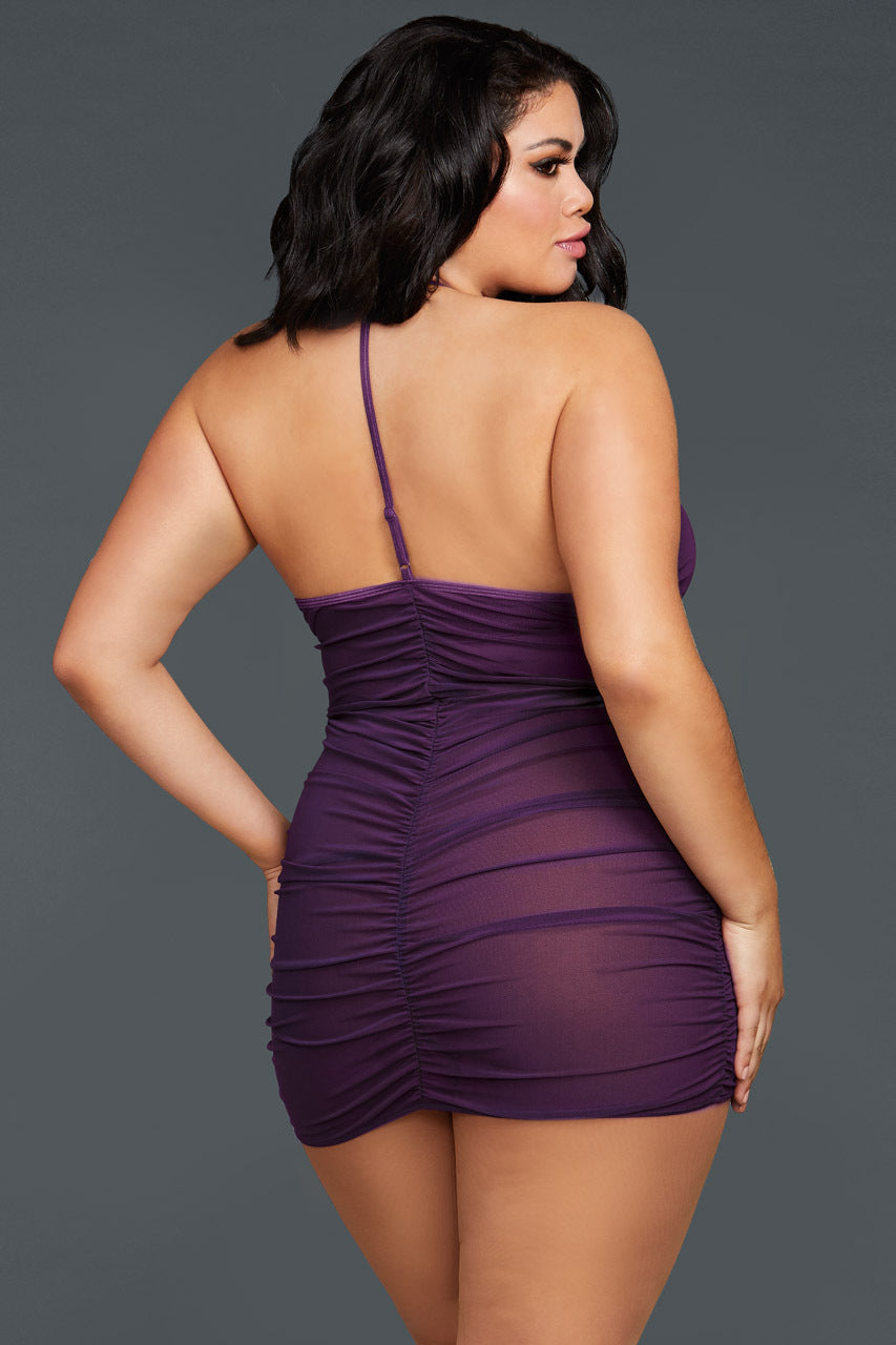 Plus Size Purple Mesh Zipper Chemise