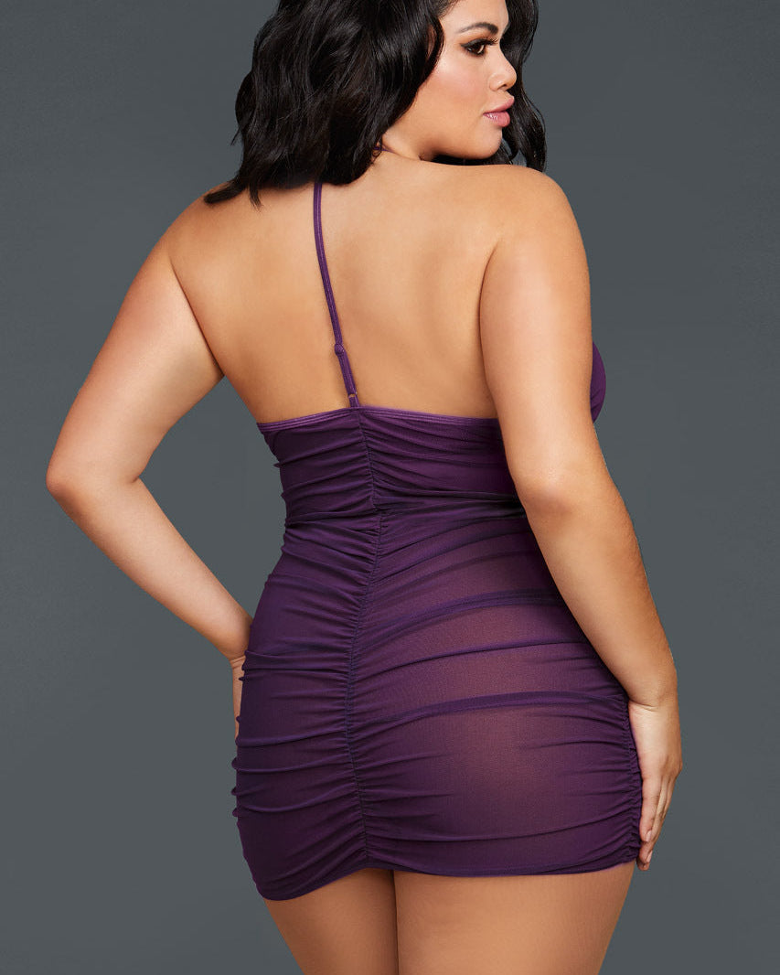 Plus Size Purple Mesh Zipper Chemise
