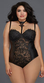 Plus Size Venetian Lace and Faux Leather Teddy