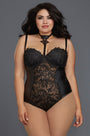 Plus Size Venetian Lace and Faux Leather Teddy