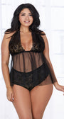 Plus Size Retro Mesh and Lace Babydoll