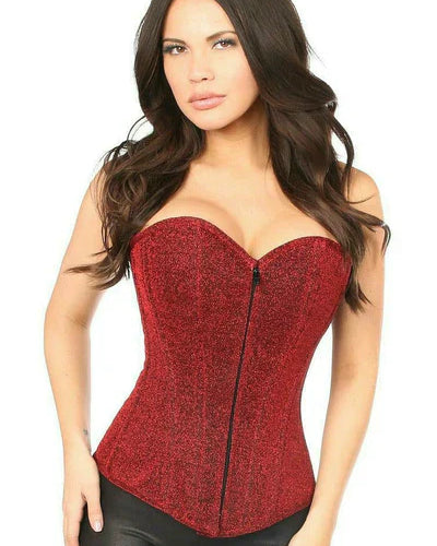 Red Glitter Front Zipper Corset