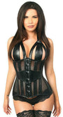 Faux Leather & Fishnet Steel Boned Halter Top Corset