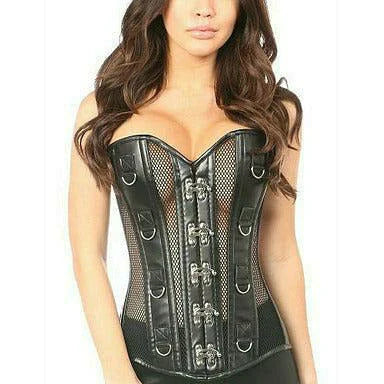 Faux Leather & Fishnet Steel Boned Corset