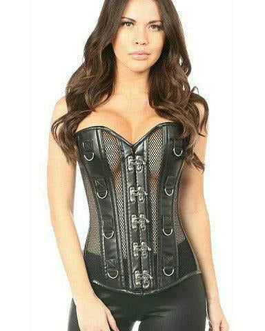 Faux Leather & Fishnet Steel Boned Corset