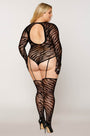 Plus Size Zebra Bodystocking with Gloves