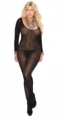 Plus Size Long Sleeve Opaque Bodystocking