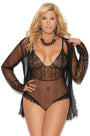 Plus Size Dotted Mesh Teddy and Robe