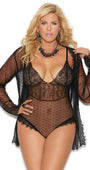 Plus Size Dotted Mesh Teddy and Robe