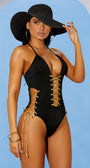 Black and Gold Lace Up Monokini