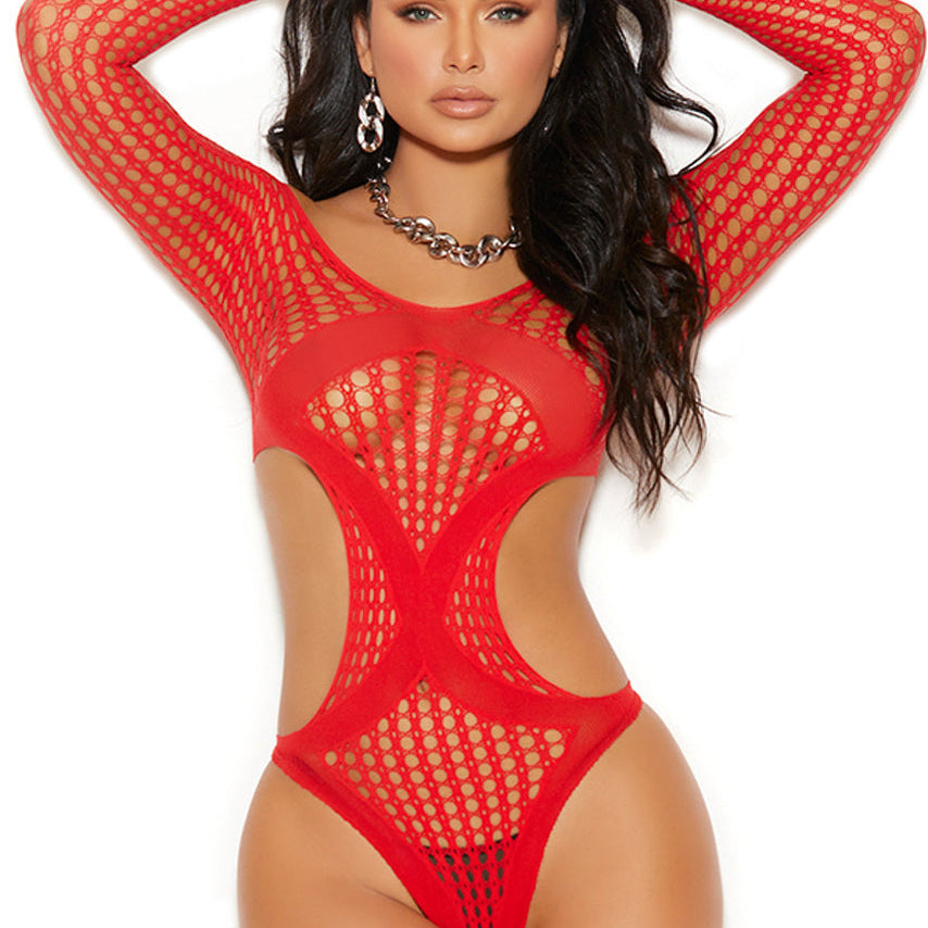 Red Long Sleeve Crochet Teddy
