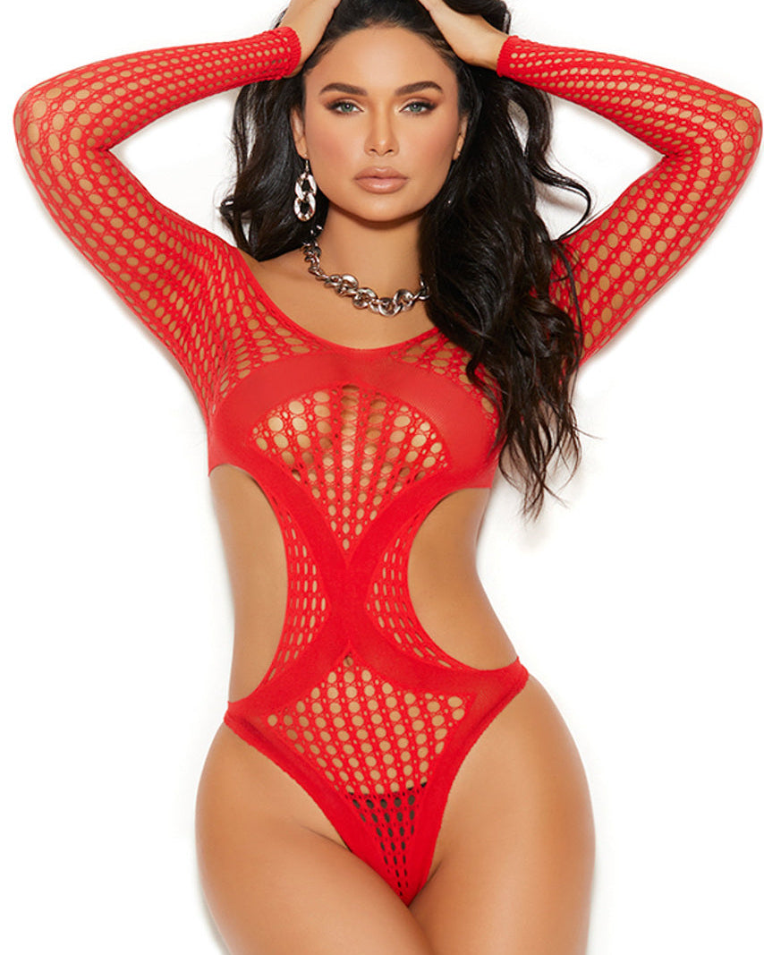 Red Long Sleeve Crochet Teddy