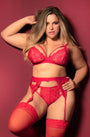Plus Size Lace Cage Bra and Garter Set