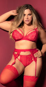Plus Size Lace Cage Bra and Garter Set