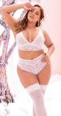 Plus Size White Floral Bra Set
