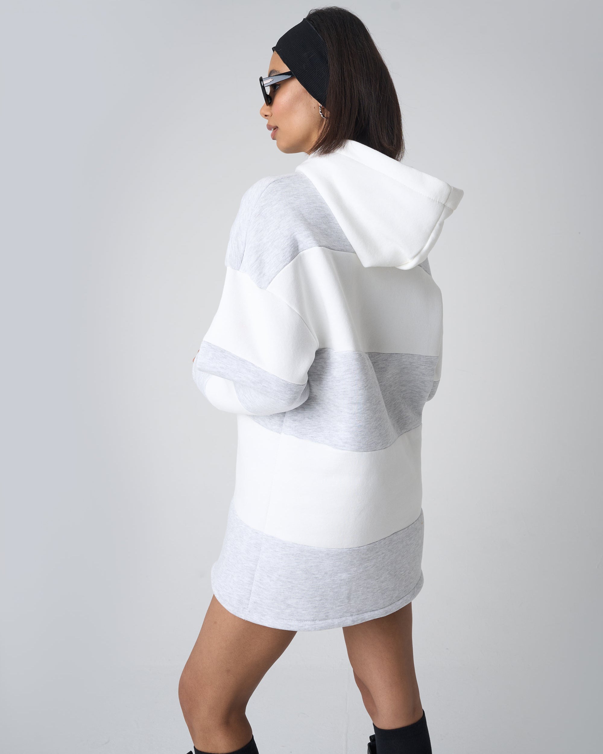 Oversized Striped Hoodie Grey & White