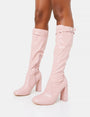 First Class Dusty Pink Buckle Strap Knee High Block Heeled Boots