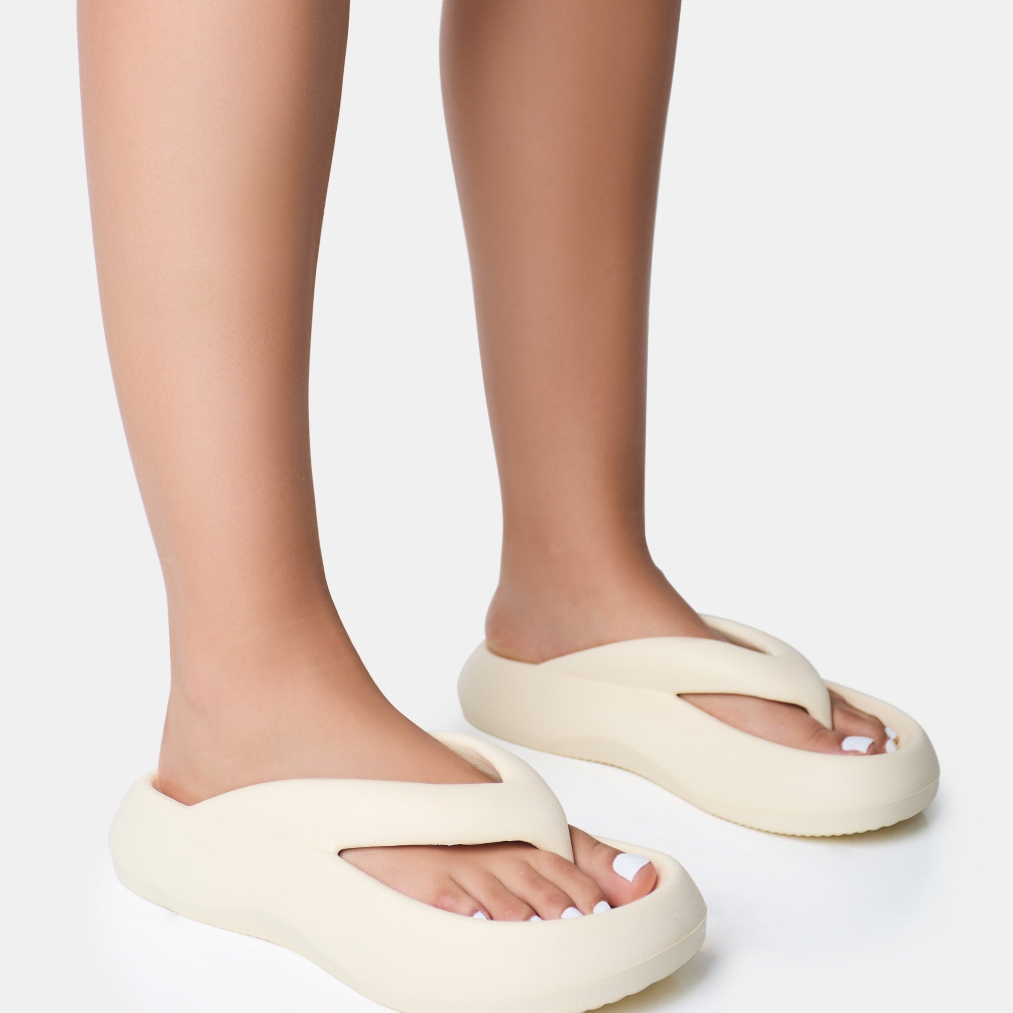 Guilty Cream Chunky Toe Post Slider Sandals