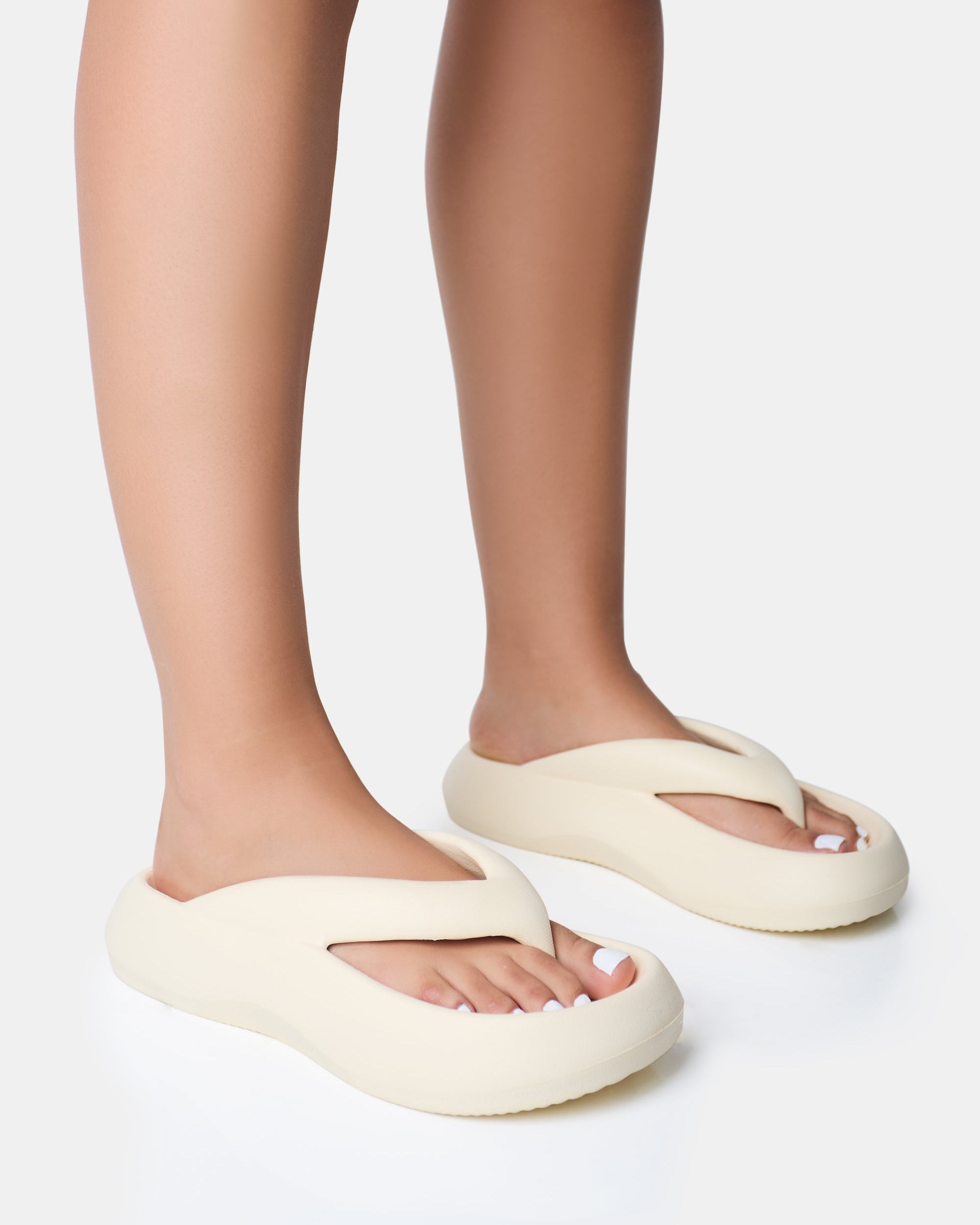 Guilty Cream Chunky Toe Post Slider Sandals