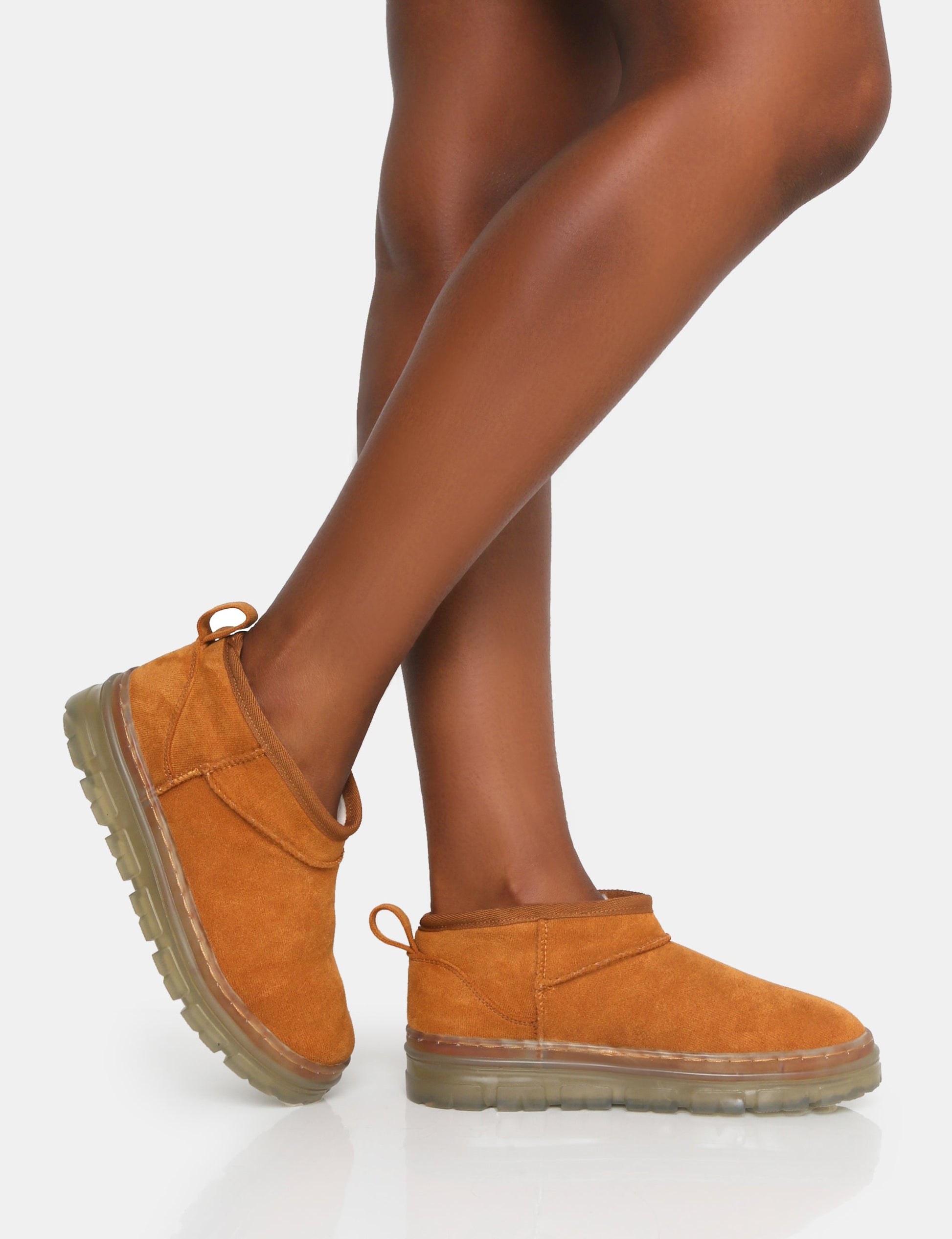 Bambi Tan Faux Suede Ultra Mini Ankle Boots
