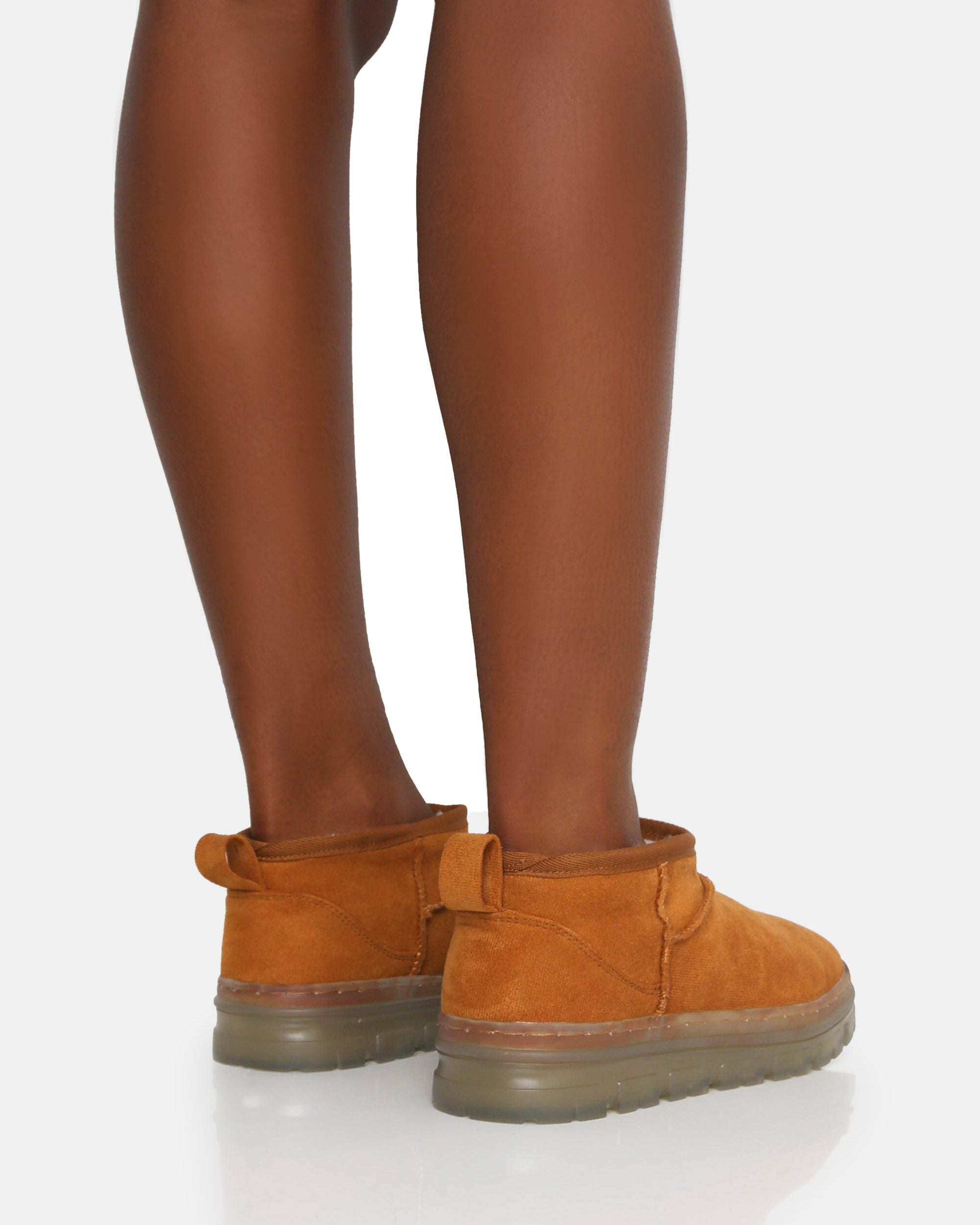 Bambi Tan Faux Suede Ultra Mini Ankle Boots