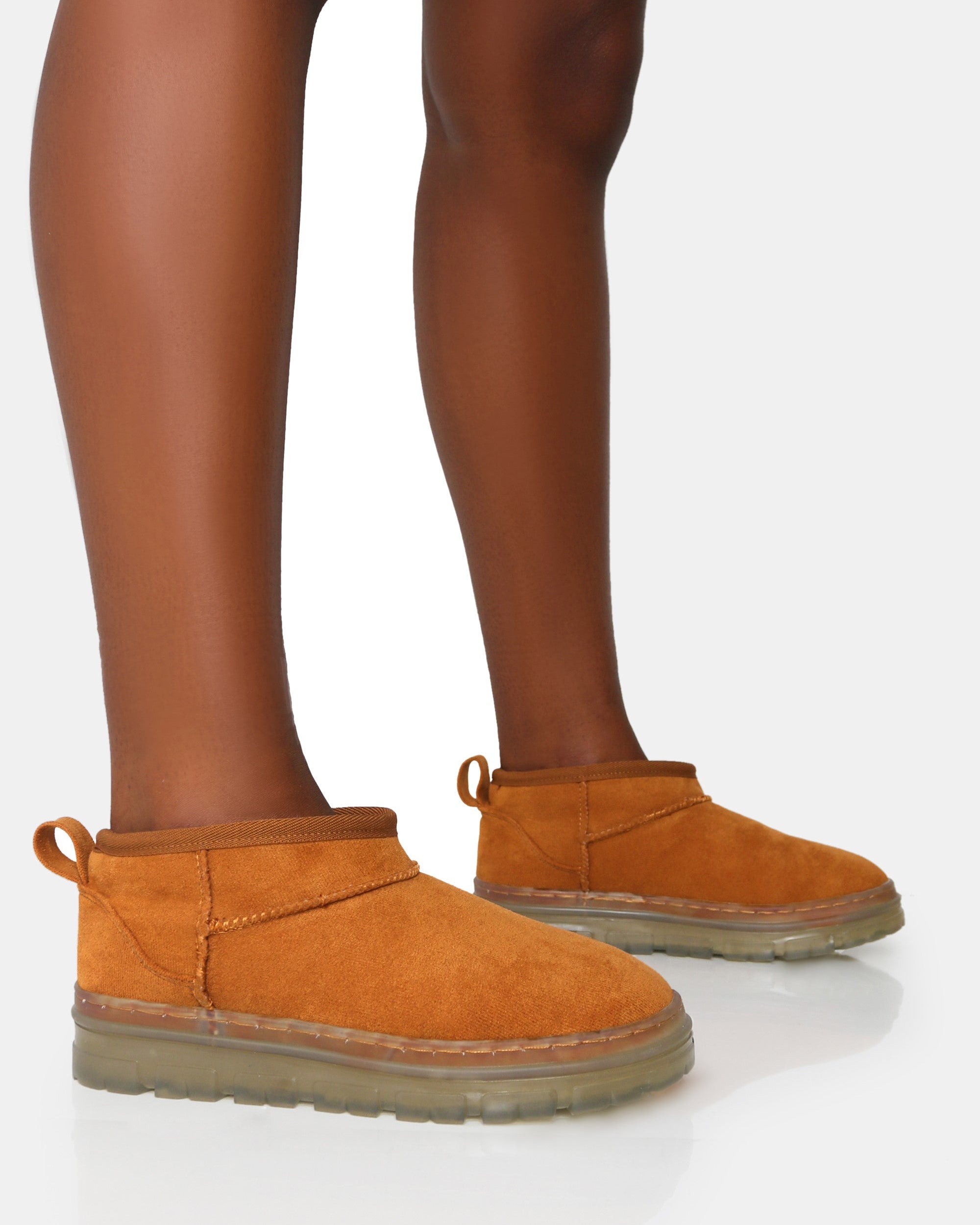 Bambi Tan Faux Suede Ultra Mini Ankle Boots