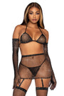 Rhinestone Fishnet Bra and Skirt Set