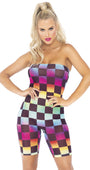 Rainbow Checkerboard Strapless Romper